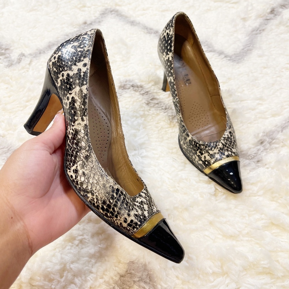 Anyi Lu Heels Black White Snake Pointed toe Shoes size 6.5 or 36.5